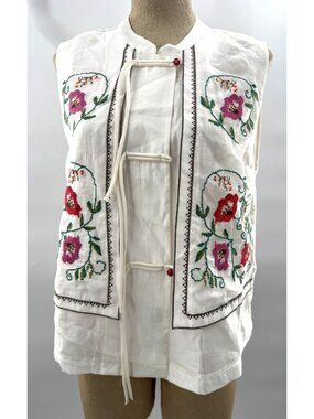 New Zara White Lyocell Blend Floral Embroidery Vest Top Blouse Women's Sz M